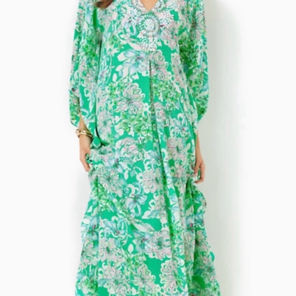 Lilly Pulitzer Mindy Beaded Silk Maxi Caftan